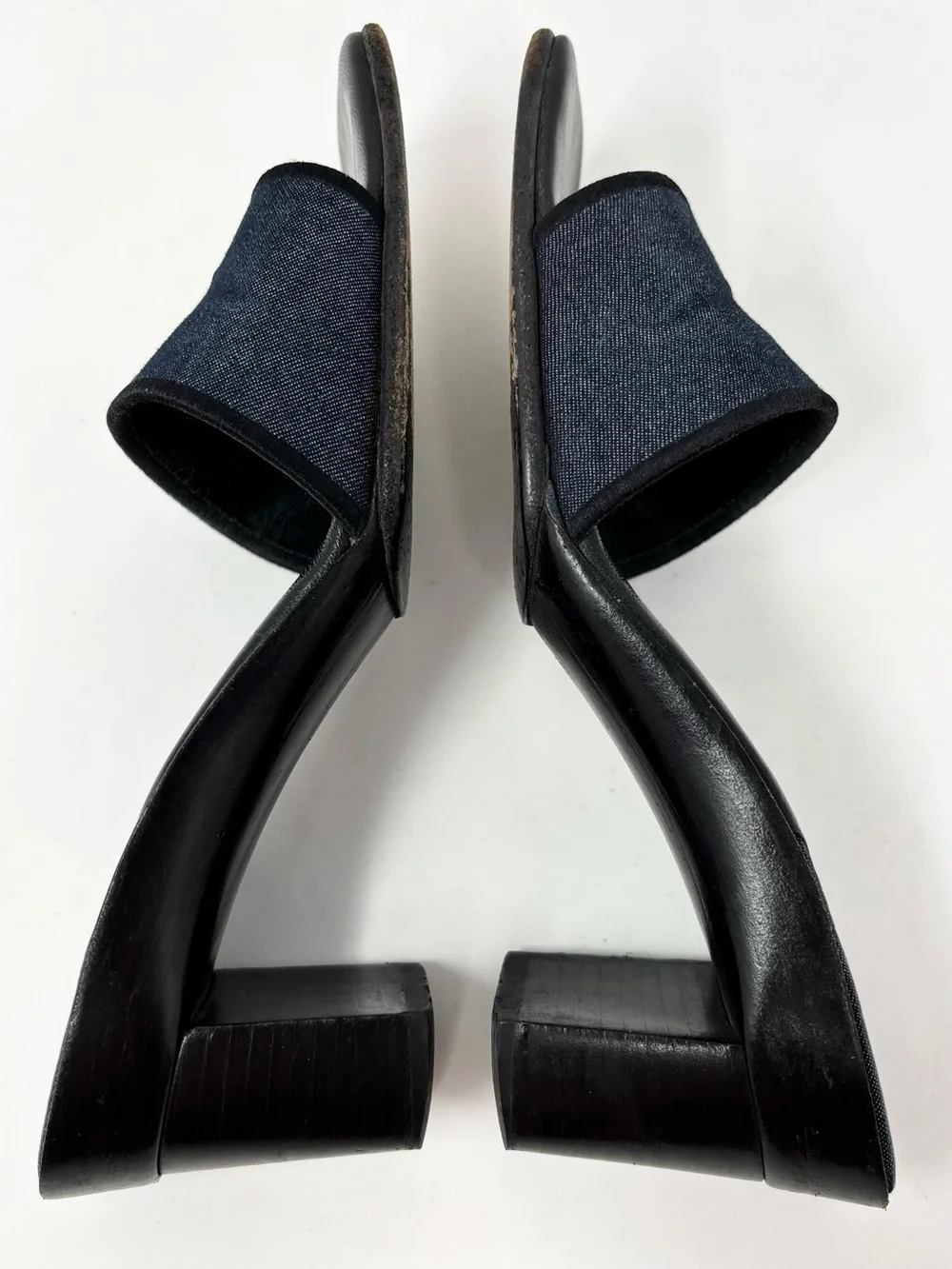 Chanel Vintage Navy CC Logo Mule Heeled Sandals Size 6.5 90s Y2K